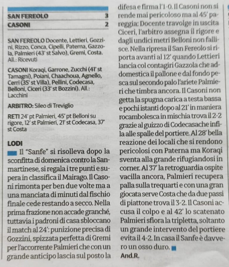 San Fereolo – Casoni del 12/03/23